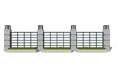 Modern fence, landscape wall, residential area wall, wrought iron wall 3d model