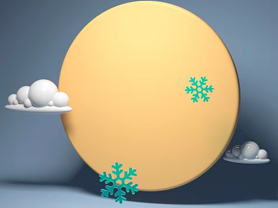Modern Yellow Round Decorative Element With White Clouds And Green Snowflakes 3d model