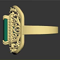 Luxury Gold Ring With Square Green Emerald Gemstone And Diamond Decorative Accents