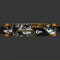 Stylish Black And Yellow Skateboard Design With Abstract Graphics And Orange Wheels