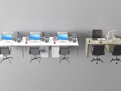 Multiple Modern Office Desks With Computers And Office Chairs In Workspace 3d model