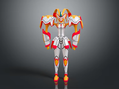 Game Anime Character Mecha Style White Red Yellow Armor Futuristic Design 3D Render 3d model