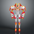 Game Anime Character Mecha Style White Red Yellow Armor Futuristic Design 3D Render