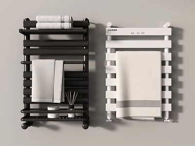 Modern Bathroom Accessories Black White Towel Racks With Hanging Towels And Storage 3d model