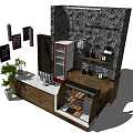 Modern Reception Desk With Stone Wall Potted Plant And Display Shelves