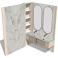 Elegant Modern Marble Vanity Interior With Double Mirrors And Storage Cabinets 3d model