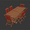 Foldable Wooden Dining Table With Six Chairs And Grid Pattern Surface For Outdoor Use