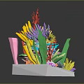 Vibrant Marine Animals in 3D Coral Reef Model with Colorful Seaweed and Plants