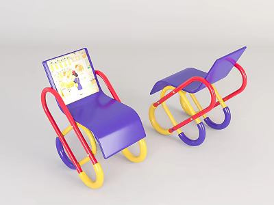 Kids' Leisure Chair with Purple Seat Red Yellow Frame and Colorful Backrest Pattern 3d model