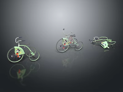 Green Children's Bicycles Featuring Training Wheels And Fun Designs For Kids 3d model