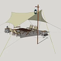 Tensile Membrane Structure for Outdoor Leisure Area With Wooden Table Chairs and Lantern