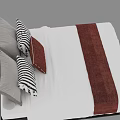 Modern Double Bed With White Sheets Red Runner Gray And Striped Pillows 3d model