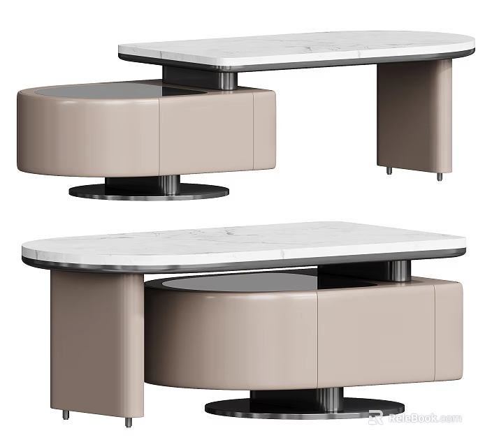 Modern Coffee Table With Smooth Marble Top And Beige Frame Minimalist Design 3d model
