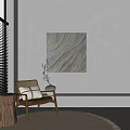 Wooden Rattan Lounge Chair With Striped Cushion Tree Stump Side Table And Sunlight Shadow
