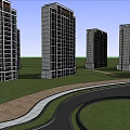 Modern Residential Complex With Tall Buildings Central Park Green Spaces And People Walking