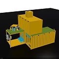 Yellow Container Cafe Structure With Guitar Seating And Traffic Light Decor