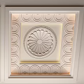 Elegant Ceiling Design With Floral Motifs Recessed Lighting Square Circular Patterns And Carved Trim
