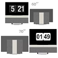70 Inch TV With Digital Time Display And Modern Black Gray Frame Design