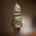 Ancient Weathered Pillar Top With White Green Patina And Layered Ornate Design