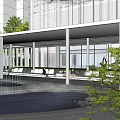 MOSAIC CENTER Main Entrance Gate with Modern White Columns and Outdoor Seating Area Amid Greenery