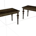 Two Dark Wooden Tables With Carved Legs And Rustic Design 3d model