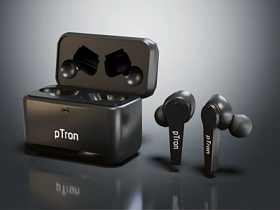 pTron True Wireless Earbuds With Black Charging Case And Modern Compact Design 3d model