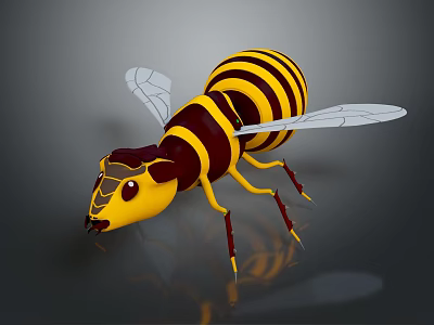 Cartoon Style Bee Character With Yellow Black Stripes And Transparent Wings 3d model