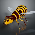 Cartoon Style Bee Character With Yellow Black Stripes And Transparent Wings