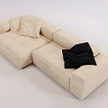 Beige L Shaped Sectional Sofa With Soft Pillows And Black Blanket 3d model