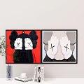 Decorative Wall Art With KAWS Style Characters Red Gray Background And Interior Decor Elements 3d model