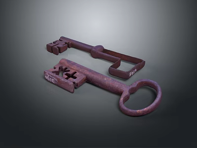 Antique Reddish Brown Rusty Keys With Intricate Patterns And Keyholes 3d model