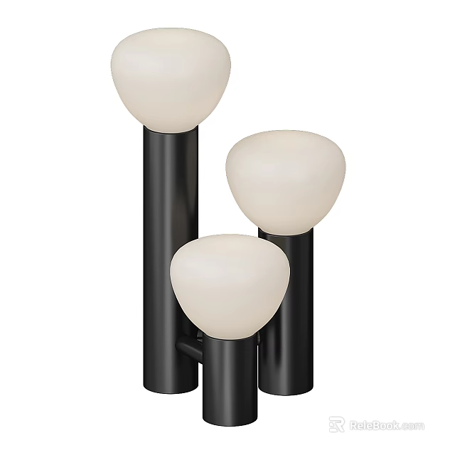 Contemporary Floor Lamp Design With Three Black Metal Poles And White Globe Shades 3d model 