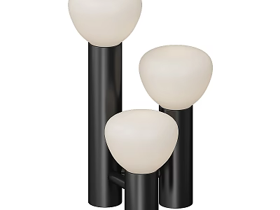 Contemporary Floor Lamp Design With Three Black Metal Poles And White Globe Shades 3d model