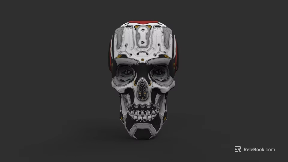 Futuristic Mechanical Skull Sculpture with Intricate Design and Metallic Details 3d model 