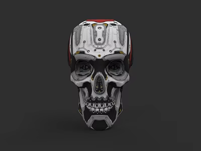 Futuristic Mechanical Skull Sculpture with Intricate Design and Metallic Details 3d model