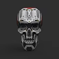 Futuristic Mechanical Skull Sculpture with Intricate Design and Metallic Details