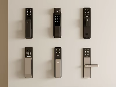 Modern Smart Door Handle Collection Featuring Keypad Designs In Black And Silver 3d model