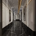 Modern Elevator Hallway Design With Marble Walls Black Shiny Floor And Recessed Lighting