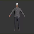 3D Character Model In Silver Shiny Suit With Black Pants And White Hair