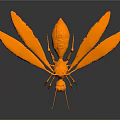 Orange Insect With Large Wings On Dark Reflective Background Surface