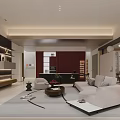 Modern Living Room Interior Design With Light Colored Sofa Round Coffee Table And Recessed Lighting