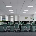 Modern Public Office Area With Workstations Computers Ergonomic Chairs Ceiling Lights And Green Plants