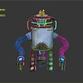 Blue Mechanical Robot With Black Arms Orange Head Device And Tracked Base