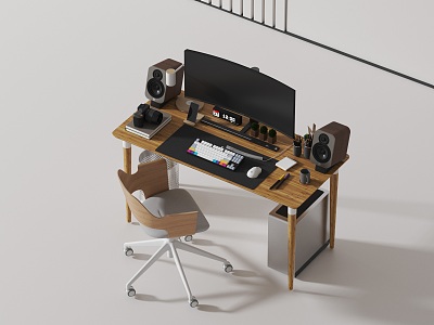 Modern computer desk and chair 3d model