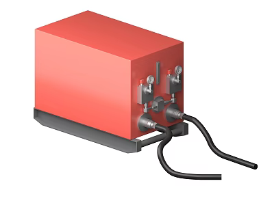 Red Industrial Equipment Square Box Structure With Metal Connectors Black Hoses And Sturdy Base 3d model