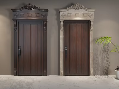 Classical Security Doors With Intricate Carved Frames And Wood Grain Surfaces 3d model