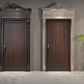 Classical Security Doors With Intricate Carved Frames And Wood Grain Surfaces