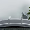 Traditional Stone Arch Bridge With Carved Railings Adjacent Rock And Pine Tree In Garden