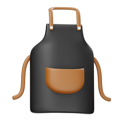 Modern Black Apron Featuring Brown Pocket And Leather Straps For Kitchen 3d model