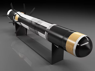 Military Missile Display Model With Spiral Blades White Gold Accents And Black Stand 3d model